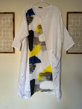 Beyond Capri 100% Linen Art To Wear Maxi Dress Made In Italy One Size Lagenlook